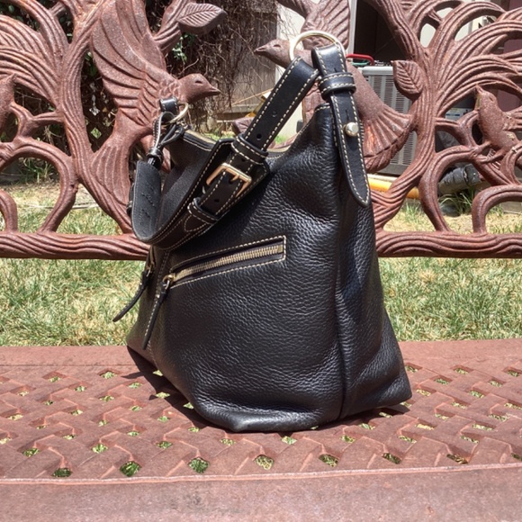 Dooney & Bourke Mary Black Butter Soft Pebble Leather Boho Hobo Bag - Picture 2 of 9